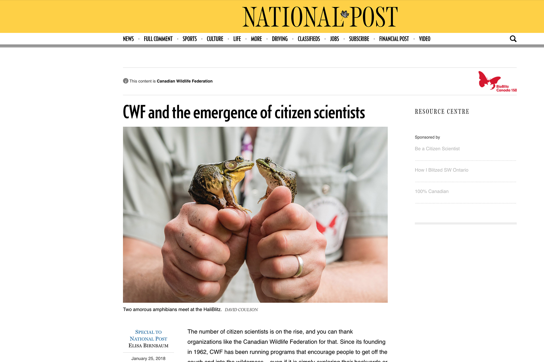 National post story CWF and the emergence of citizen scientists
