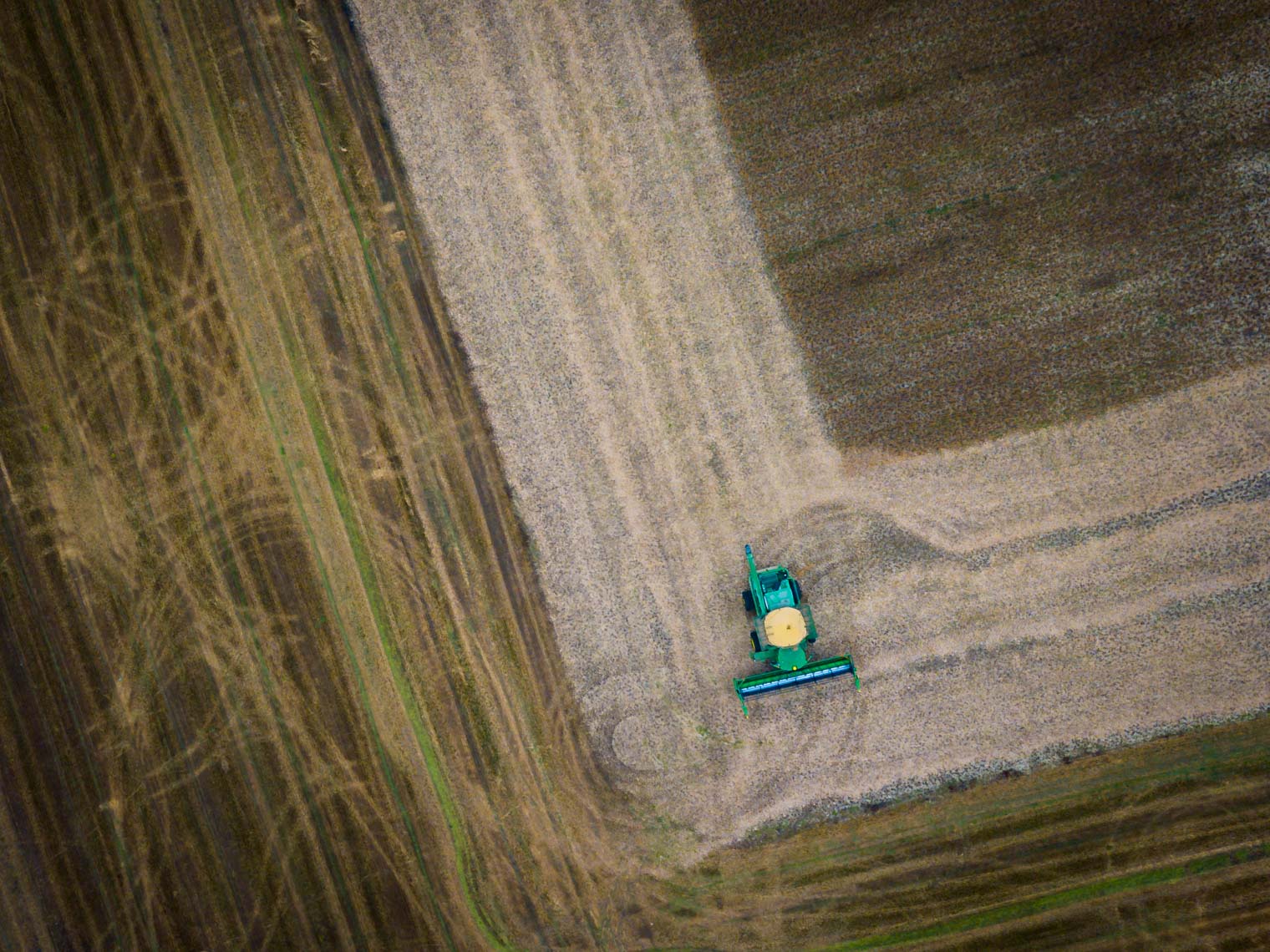Aerial view of tractor and tractor lines in Caledon, Ontario