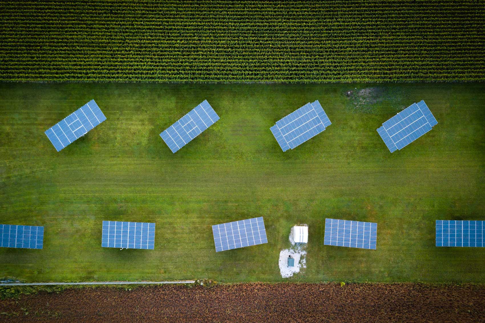 Aerial view of nine solar panels in Oxford county © David Coulson Canadian conservation photojournalist